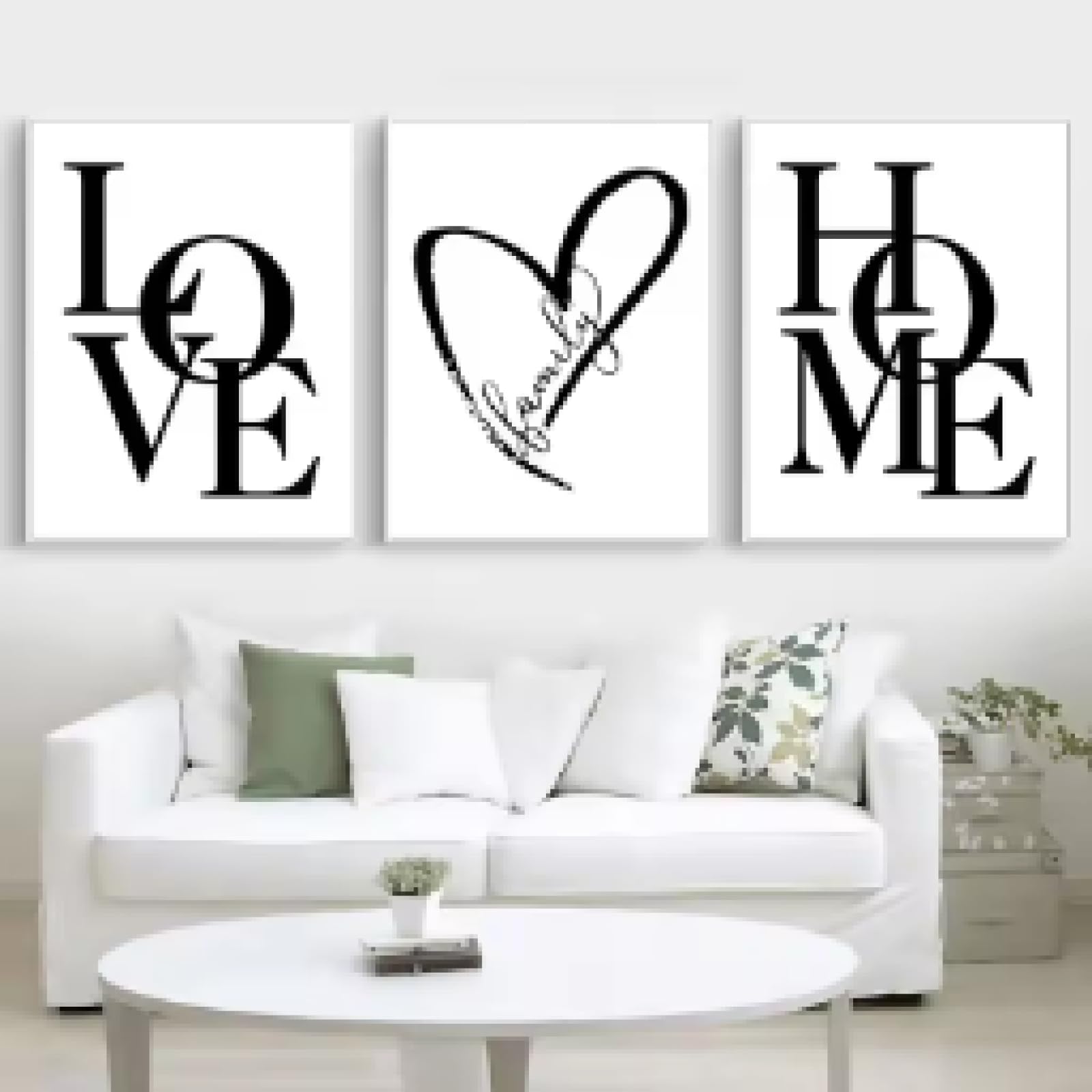 BMGKYAGL Prosty czarno-biały plakat z napisem "Love and Home" na płótnie, styl rodzinny, obraz ścienny, nowoczesna dekoracja salonu, 60 x 80 cm, 3 ramki