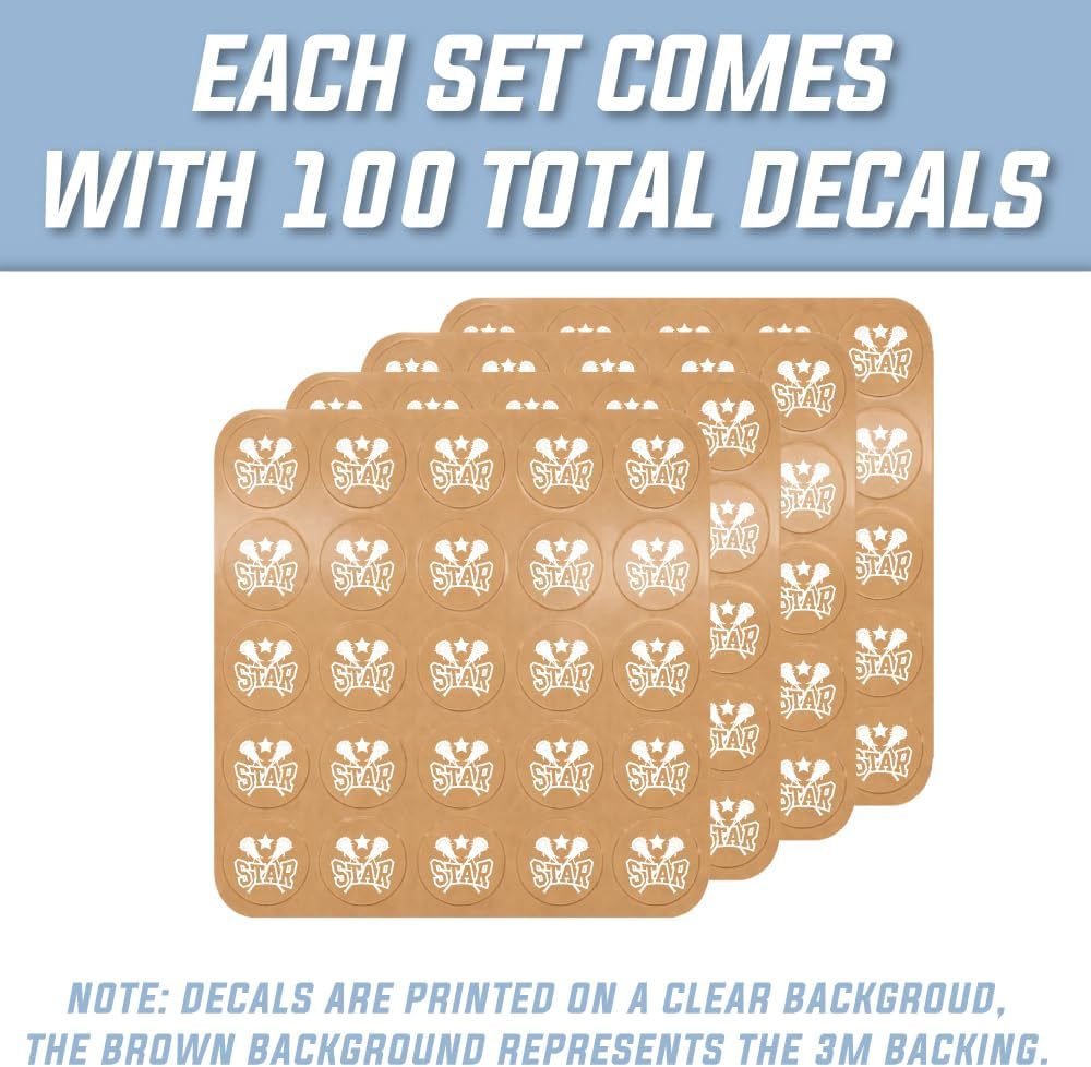 Star Award Decals (White on Clear) - 1 1/8" Circle - 100 Total Stickers (4 Sheets of 25) – 20 Mil Heavy-Duty Vinyl with Strong 3M Adhesive - Pro-Grade Punch-Out Stickers - Lacrosse