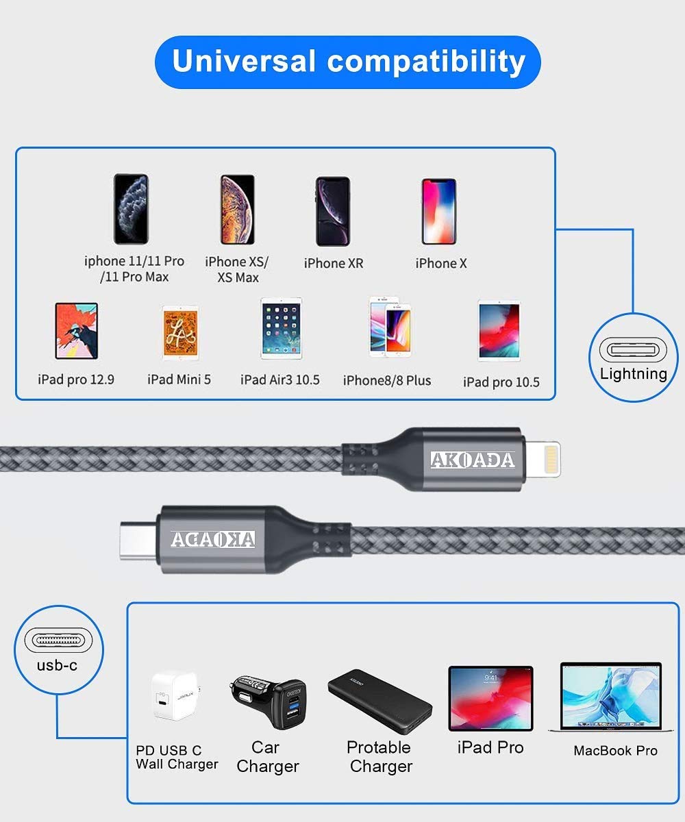AkoaDa USB C to Micro Cable 10ft, Nylon Braided Type C iPhone Fast Charging Cable