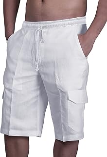 Sponsored Ad - FANARCHER Men's Shorts Casual Classic Fit Cotton Linen Summer Beach Pants with Multi Pockets