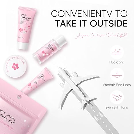 Sakura Face Care Skincare Set Beauty Set Girls Japan Sakura Skin Care Collagen Mask Exfoliating Mask Cleanser Toner Cream Sunscreen Lip Mask Pamper Gift Set Women Teenagers