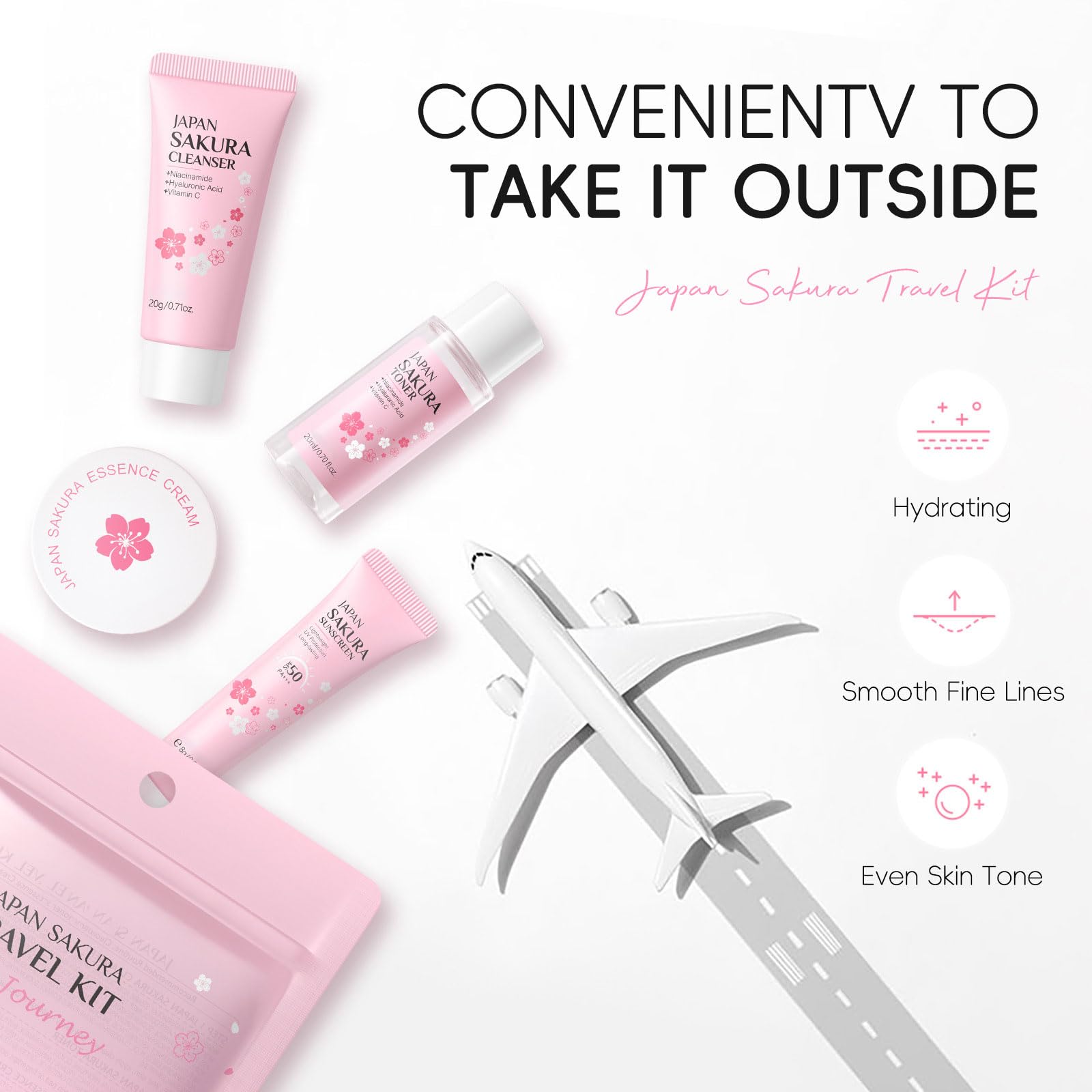 Sakura Gesichtspflege Skincare Set- Beauty Set Mädchen Japan Sakura Skin Care, Collagen Mask, Peeling Mask,Cleanser,Toner,Creme,Sunscreen,Lippenmaske, Pamper Geschenkset Frauen Teenager