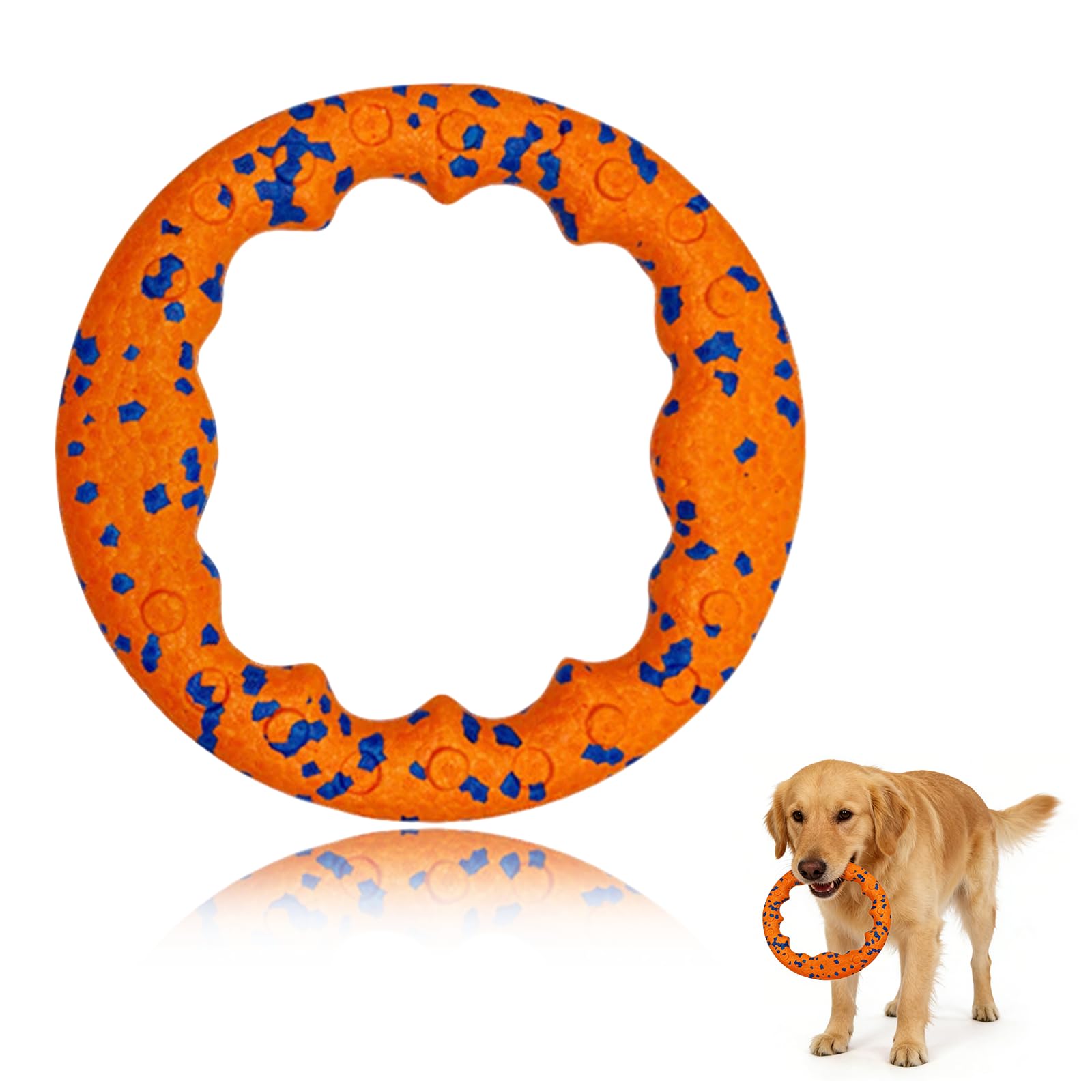 CZXCV Dog Frisbee Ring Toy, Tough Chew-Resistant Flying Disc for Medium Large Dogs, Water Floating Fetch Training Ring, Orange