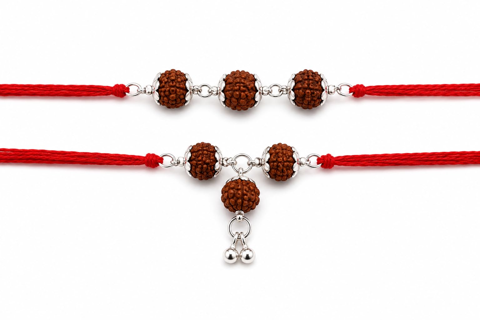 Couple Rakhi Silver Rudraksha Set with Red Thread-image-45