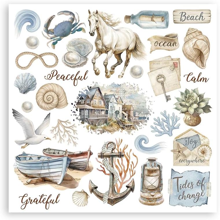 Stamperia - Rub-on Kit for Scrapbooks, Albums, Cards, Bullet Journals and More, Easily Transfer Images onto Paper and Other Surfaces, Perfect for Crafts and Gifting (6 Pages) (Silent Sea)