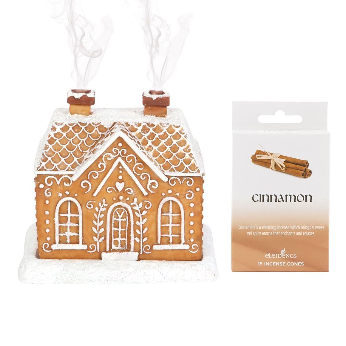Gingerbread House Incense Burner with 15 Cinnamon Cones | Christmas Ornament with Sparkling Snow Details | Festive Scent & Cosy Winter Decor
