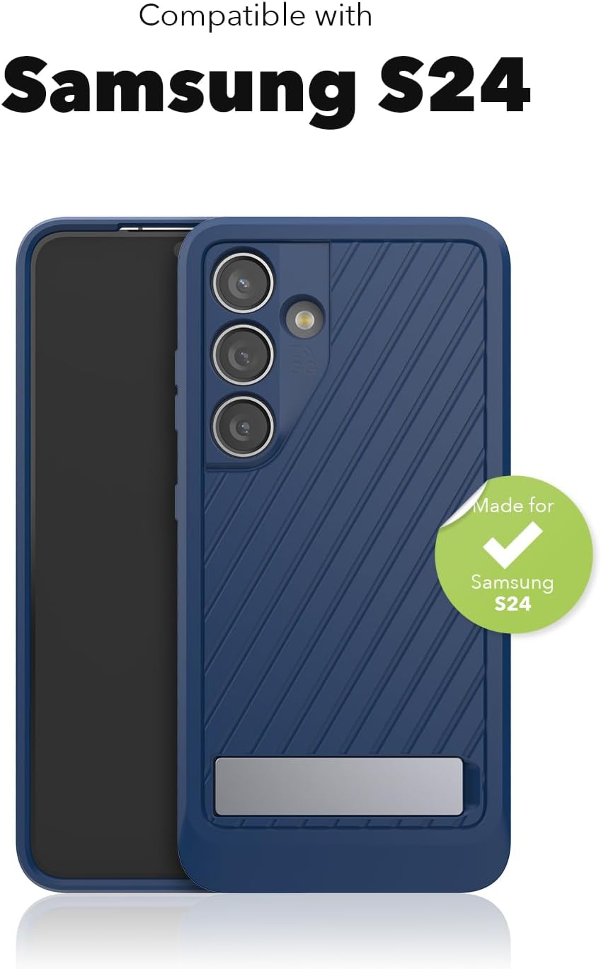 ZAGG Everest Samsung Galaxy S24 Case with Kickstand - Triple Layer Graphene-Infused Drop Protection up to 20ft, Eco-Friendly Design, Textured Grip, Navy Blue