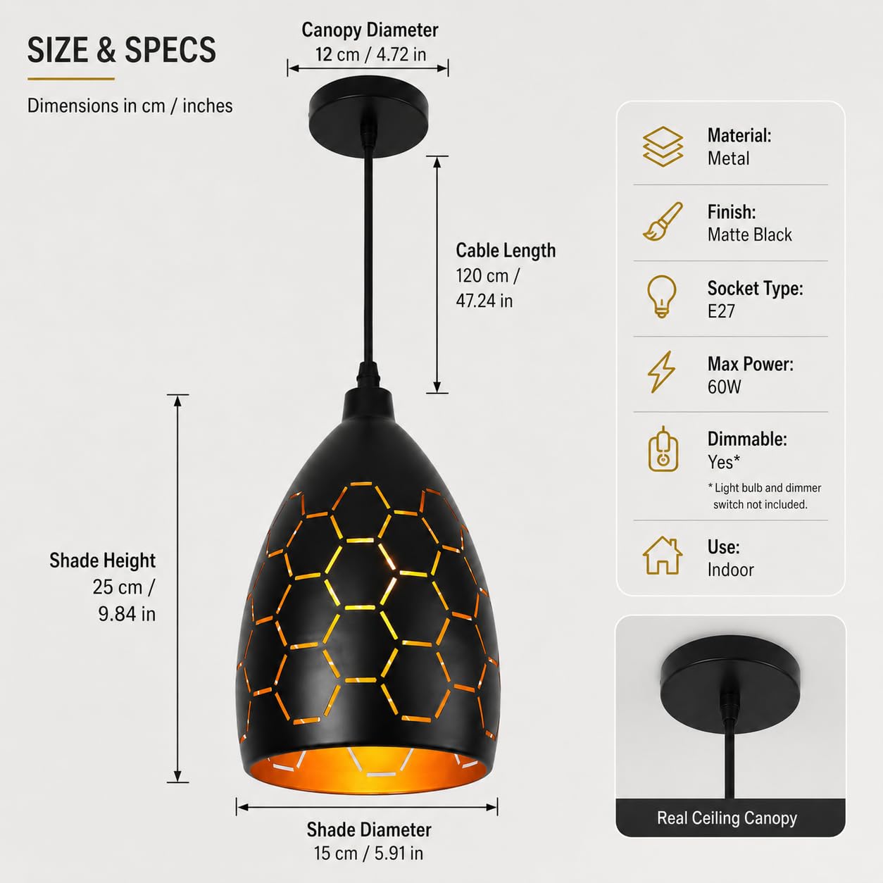 Czarna metalowa lampa wisząca z ażurowym abażurem o strukturze