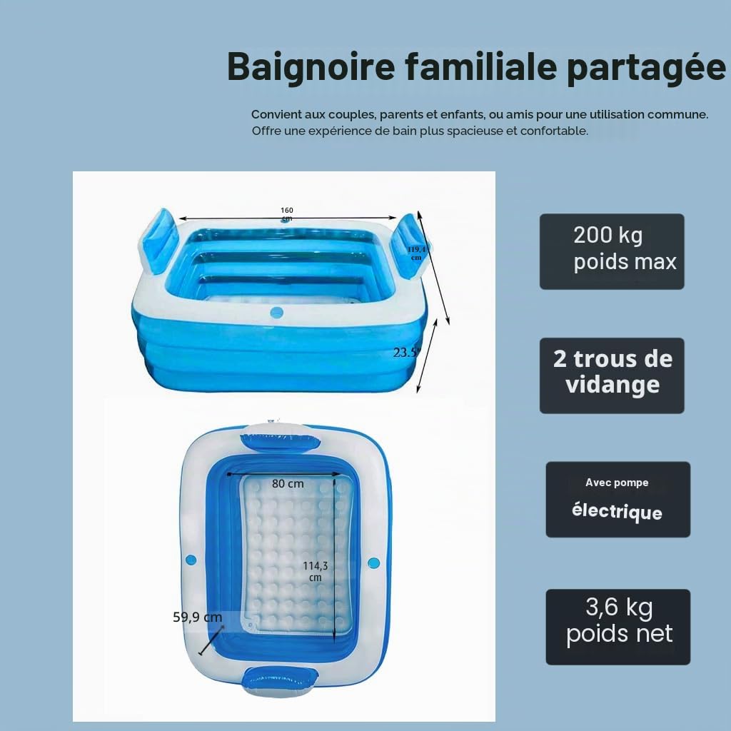 Double Baignoire Portable pour Adulte, Grande Pliante épaisse sur Pied, Spa Pliable, Chaud/Glacée - Bleu