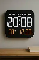 Relógio Digital de Parede e Mesa 18.5" com Display LED Colorido, Brilho Automático, Calendário, Temperatura, Alarme Duplo e Controle Remoto – Ideal para Casa, Escritório e Idosos - SHACK