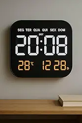 Relógio Digital de Parede e Mesa 18.5" com Display LED Colorido, Brilho Automático, Calendário, Temperatura, Alarme Duplo e Controle Remoto – Ideal para Casa, Escritório e Idosos - SHACK