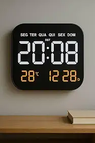 Relógio Digital de Parede e Mesa 18.5" com Display LED Colorido, Brilho Automático, Calendário, Temperatura, Alarme Duplo e Controle Remoto – Ideal para Casa, Escritório e Idosos - SHACK