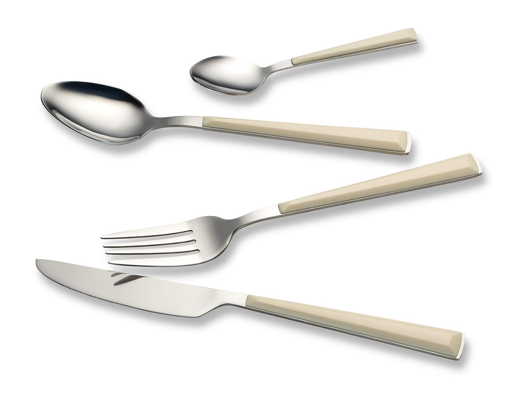 ECHTWERK Set di posate "Basic" con manici in plastica, Posate da campeggio, Posate da picnic, Posate da viaggio leggere, 24 pezzi, fino a 6 persone, acciaio inossidabile 18/0, Crema