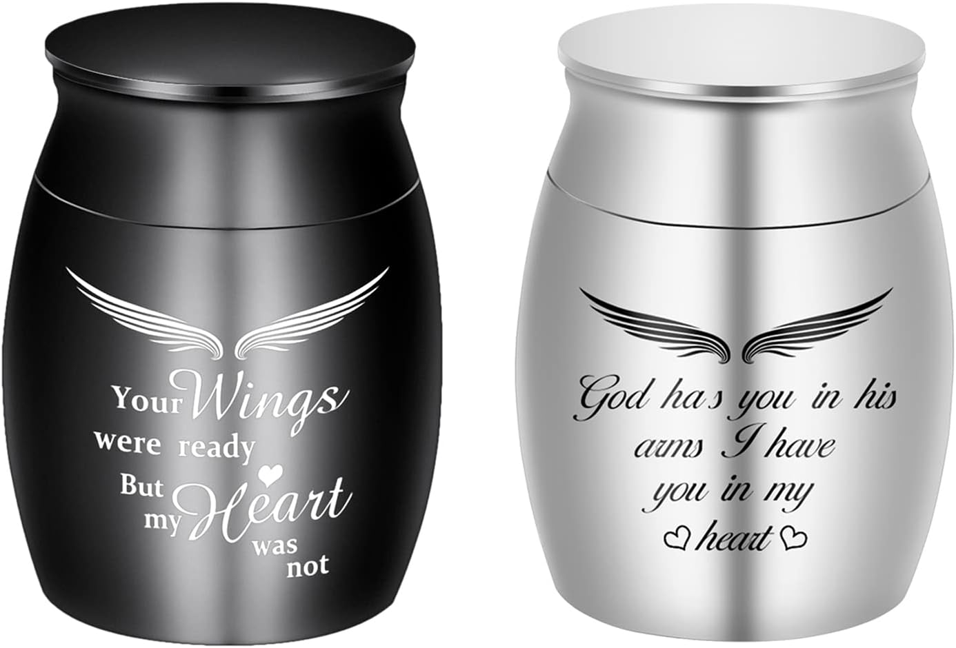 Dletay Small Keepsake Urns for Human Ashes Mini Cremation Urns for Ashes Stainless Steel Memorial Ashes Holder-Your Wings were Ready, But My Heart was Not