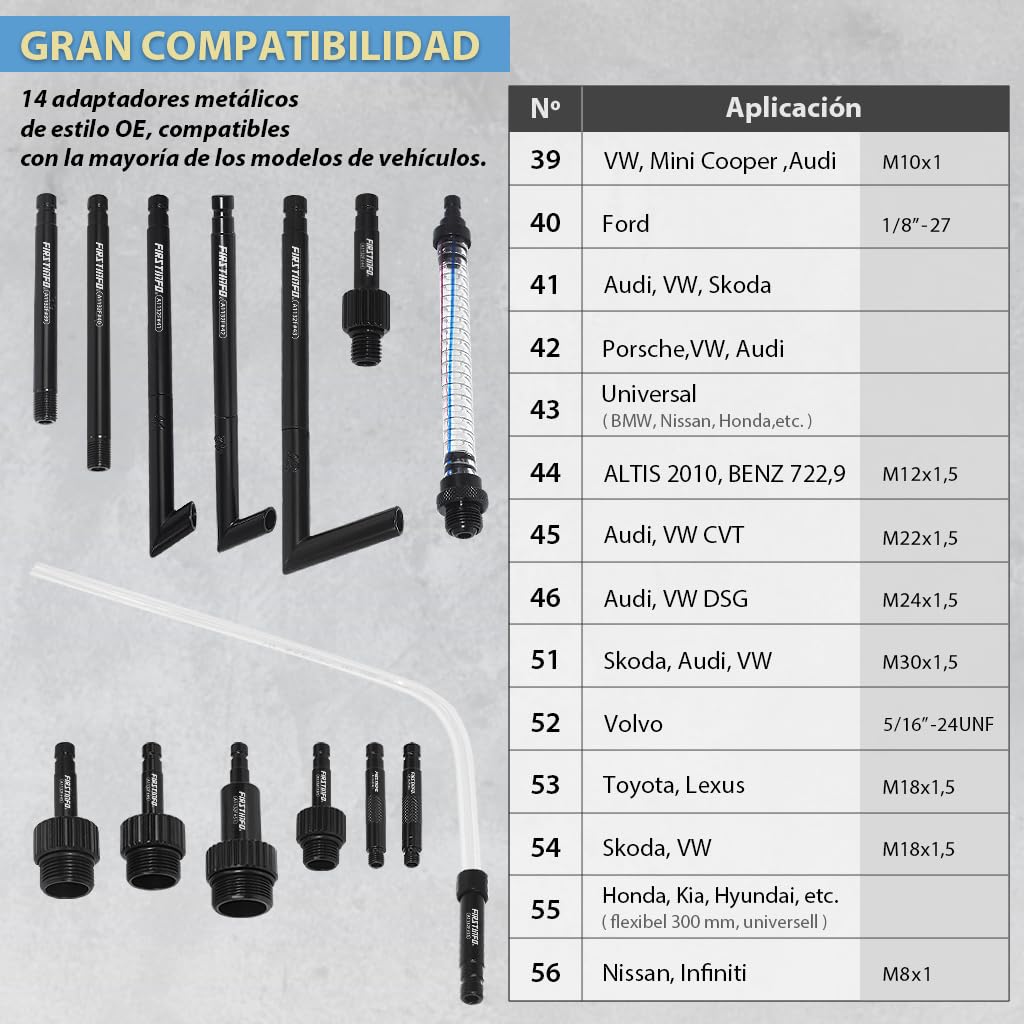 FIRSTINFO Kit Neumático ATF 10L para Llenado y Extracción de Aceite de Transmisión Automática, Bomba de Cambio de Aceite con 14 Adaptadores ATF, Herramienta Profesional para Taller A1135NEU