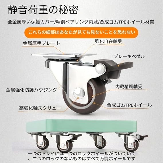 金属製 PCスタンド 移動式 CPUキャスター付き デスク下収納ワゴン 360°回転 転倒防止 サーバーPC ラック 頑丈設計 パソコン台車 ホームオフィス業務用 ホワイト,600mm*400mm