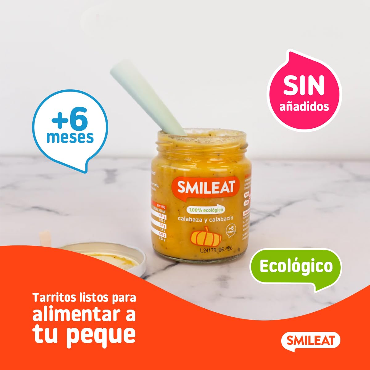 Smileat Tarrito infantil Verduras Calabaza Calabacín 6 Meses Sin Azúcar Sal Añadido 230g