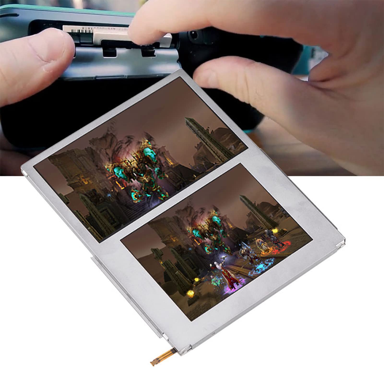 FAUOSWUK Schermo Sostitutivo del Display LCD Inferiore Superiore, Accessori di Riparazione del Pannello Display in Vetro per Console di Gioco Portatile, Installazione Semplice per la