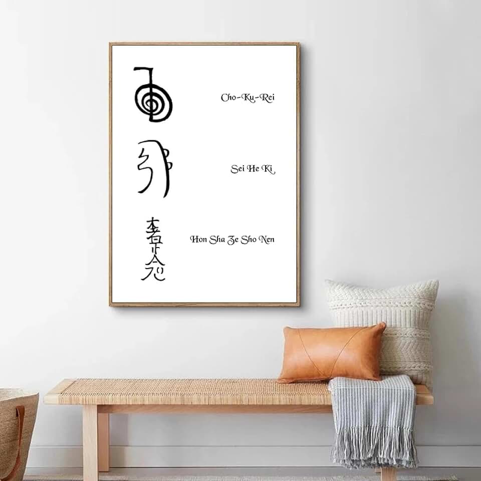 Pósteres en blanco y negro de Reiki, impresiones en lienzo, símbolos de Reiki Raku, imagen artística para sala de estar, terapeuta de Reiki, decoración del hogar, 50 x 70 cm, sin marco