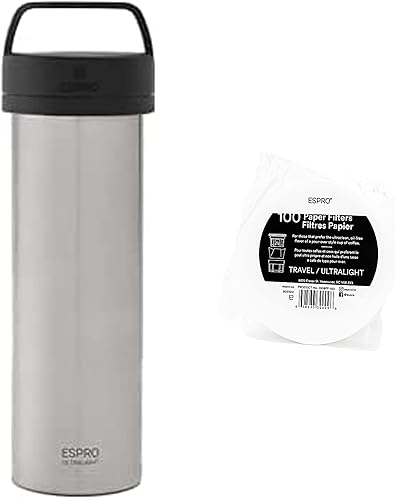 ESPRO P0 Prensa francesa ultraligera  Máquina de café y té de acero inoxidable de doble pared aislada al vacío, 16 onzas, filtros de papel de café