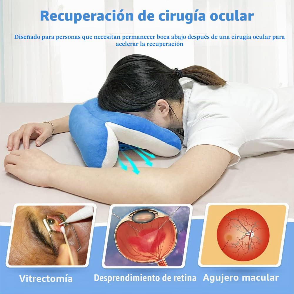 Almohada boca abajo después de la cirugía ocular propensa a vitrectomía retina, equipo de recuperación de donas, almohada facial de masaje, cuna de cabeza, almohada de escritorio para siesta(azul)