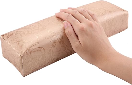 Nail Arm Rest Hand Cushion, Stripe Leather Nail Pillow Hand Rest Cushion Soft Sponge Manicure Hand Rest Pillow for Nail Clients Salon Armrest Cushion Manicure Nail Art Accessories Tool Gold