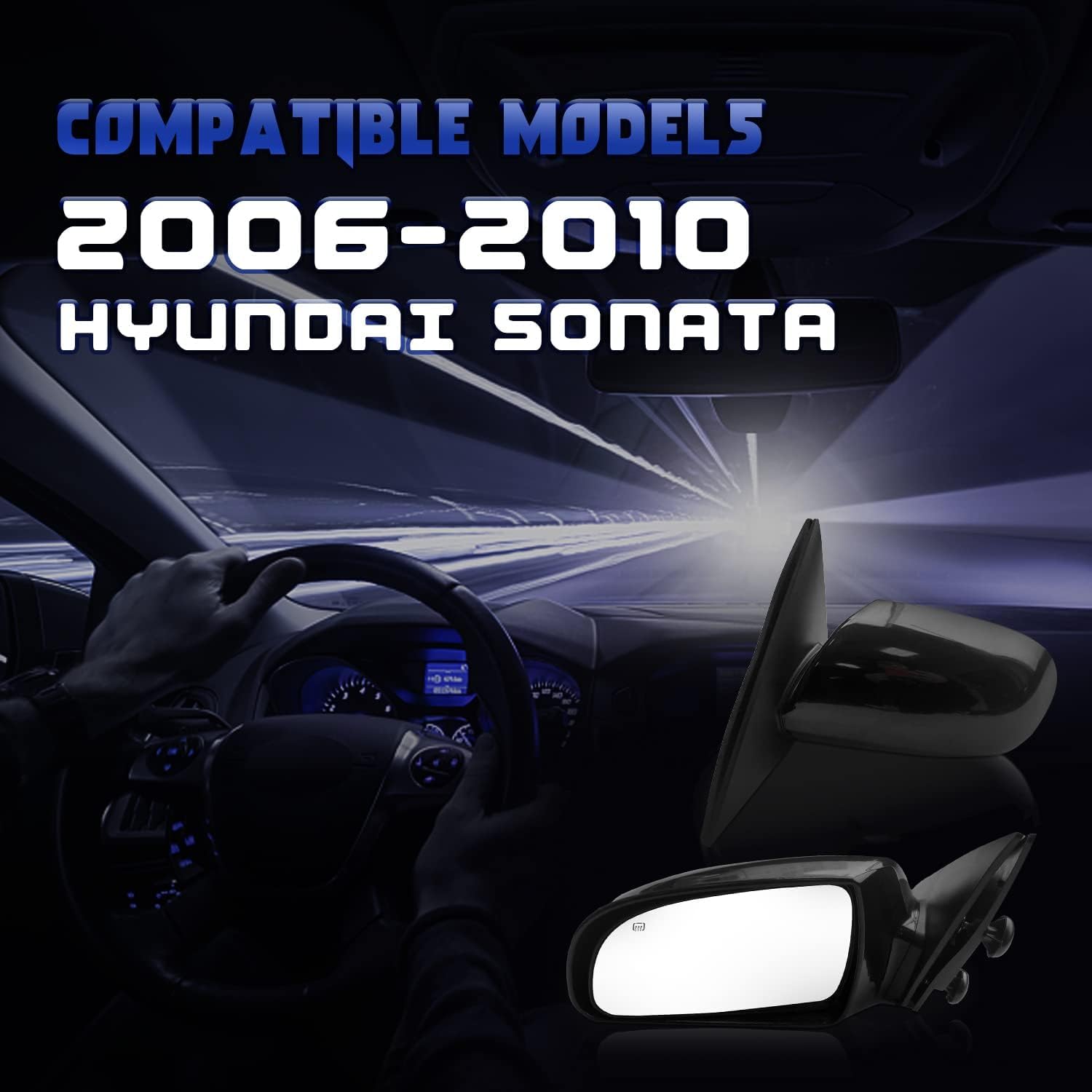 PZ Left Driver Side Mirror Fits Hyundai Sonata 2006,2007,2008,2009,2010 With Power Glass Manual folding Heated Black OEM Replacement Parts #876100A000