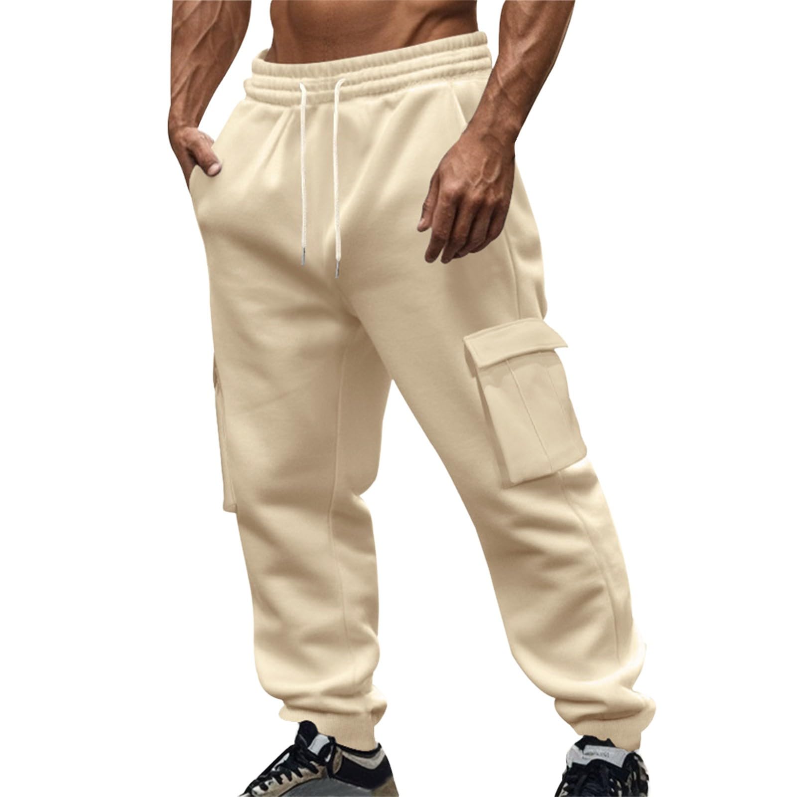 Thermische Werkbroek Mannen Cargo Broek Baggy Fleece Gevoerde Joggers Heren Sport Broek Heren Joggers Trainingspak Bottoms Casual Werk Cargo Broek Taille Been Bottoms Thermische Fleece Broek, Kaki