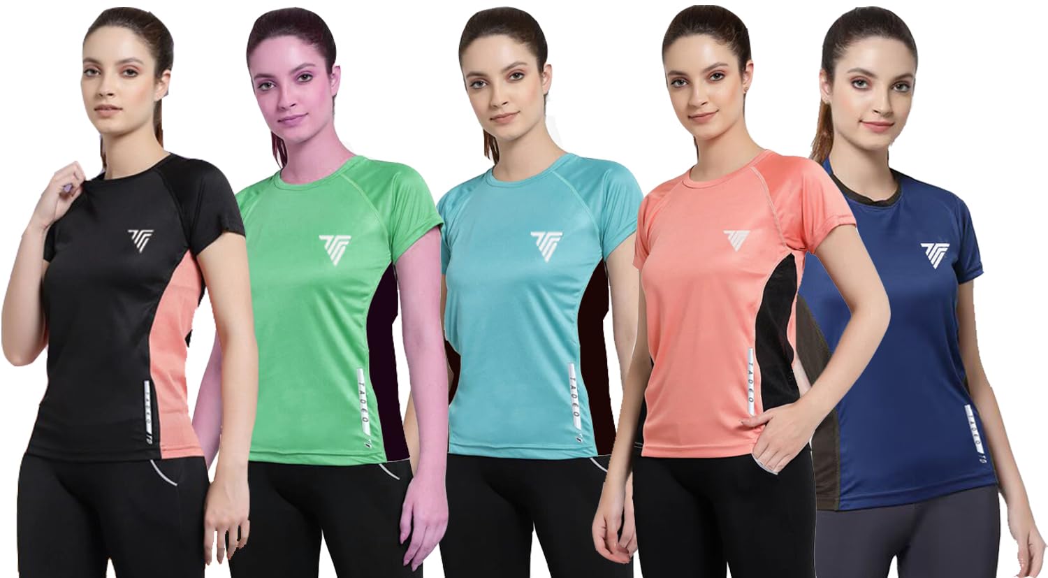 TADEX Women's Quick Dry Fit Round Neck T-Shirt | Lightweight, Moisture-Wicking Activewear for Gym, Running, Yoga, Hiking, Sports, Workout & Casual Wear | Pack of 5