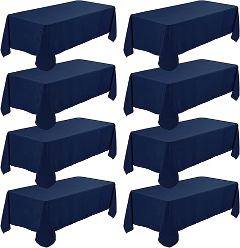 Paquete de 8 manteles de color azul marino de alta calidad de 60 x 102 pulgadas, manteles rectangulares para mesas de 6 pies, manteles de tela de