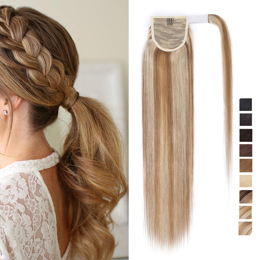 SEGO Extension Coda di Cavallo Capelli Veri Clip Fascia Unica 100% Remy Human Hair Umani Lisci Naturali Ponytail Extensions Aderire 50cm-95g # Castano Chiaro Dorato mix Biondo Chiarissimo