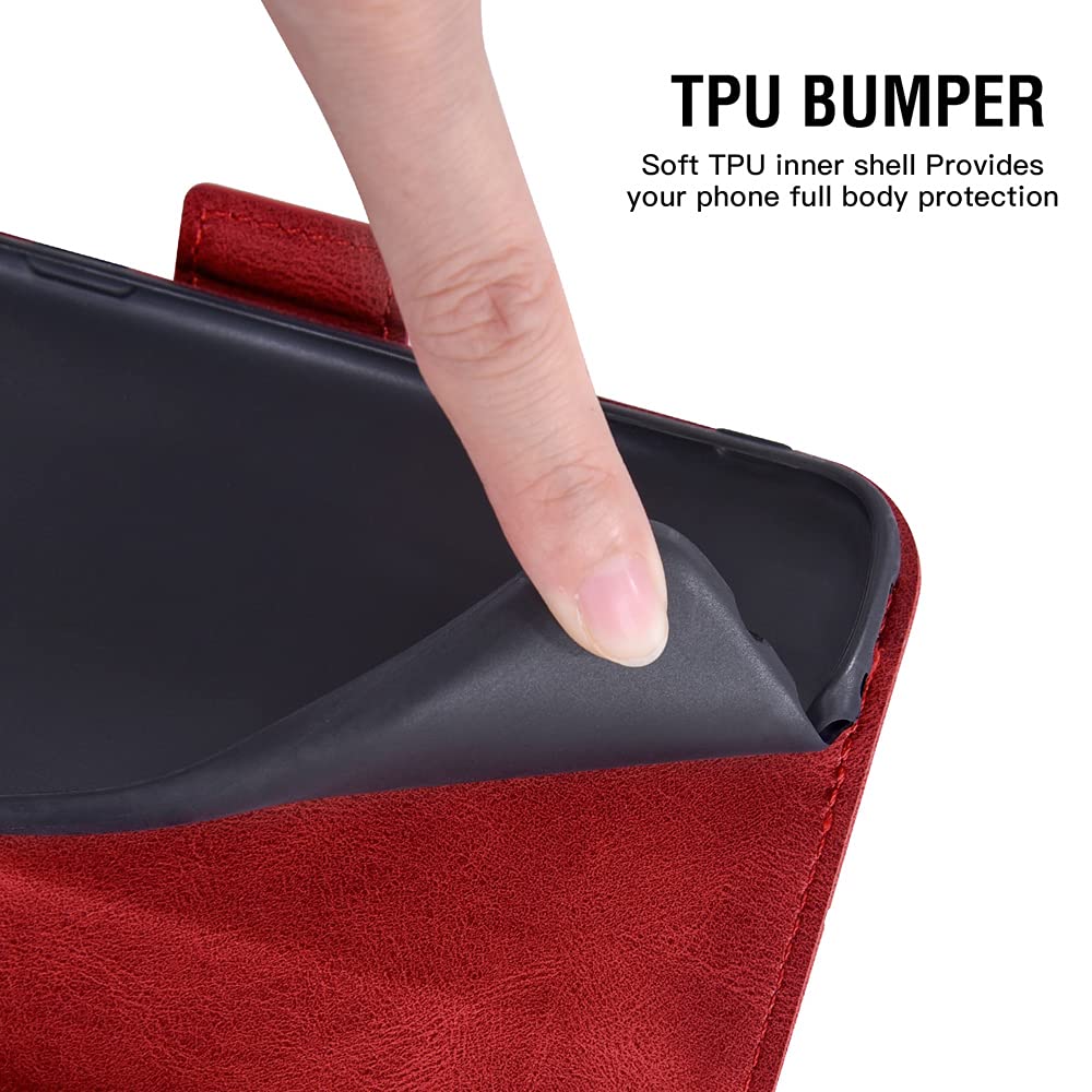 Asuwish Funda para Google Pixel 4 XL Carcasa con Cristal Protector de Pantalla Flip Case Libro con Tapa Antigolpes Resistente PU Cuero Billetera Soporte Pixel4XL 4XL Phone Case Rojo