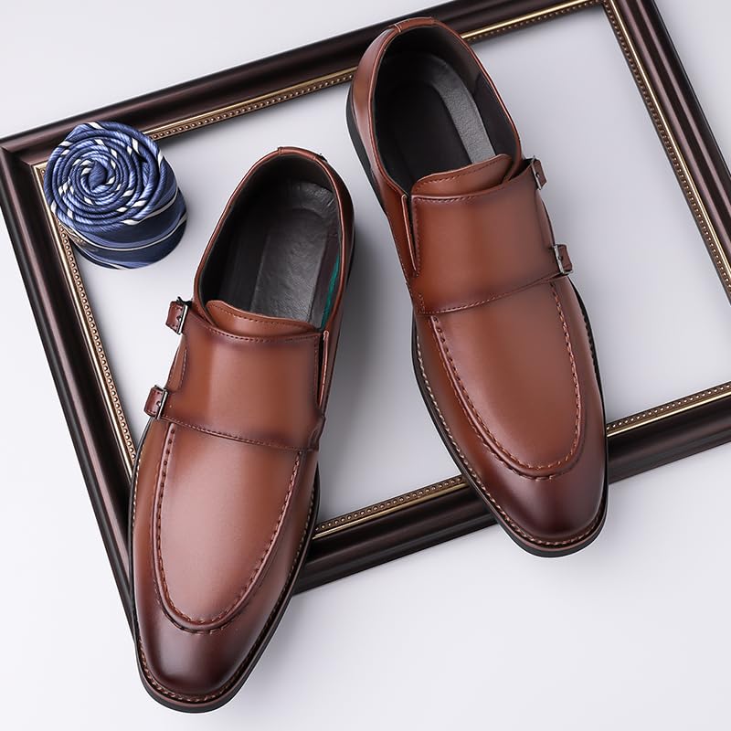 Mens Loafers Silp On Formal Dress Double Buckle Monk Strap Loafers Fashion Comfort Business Shoes for Men4