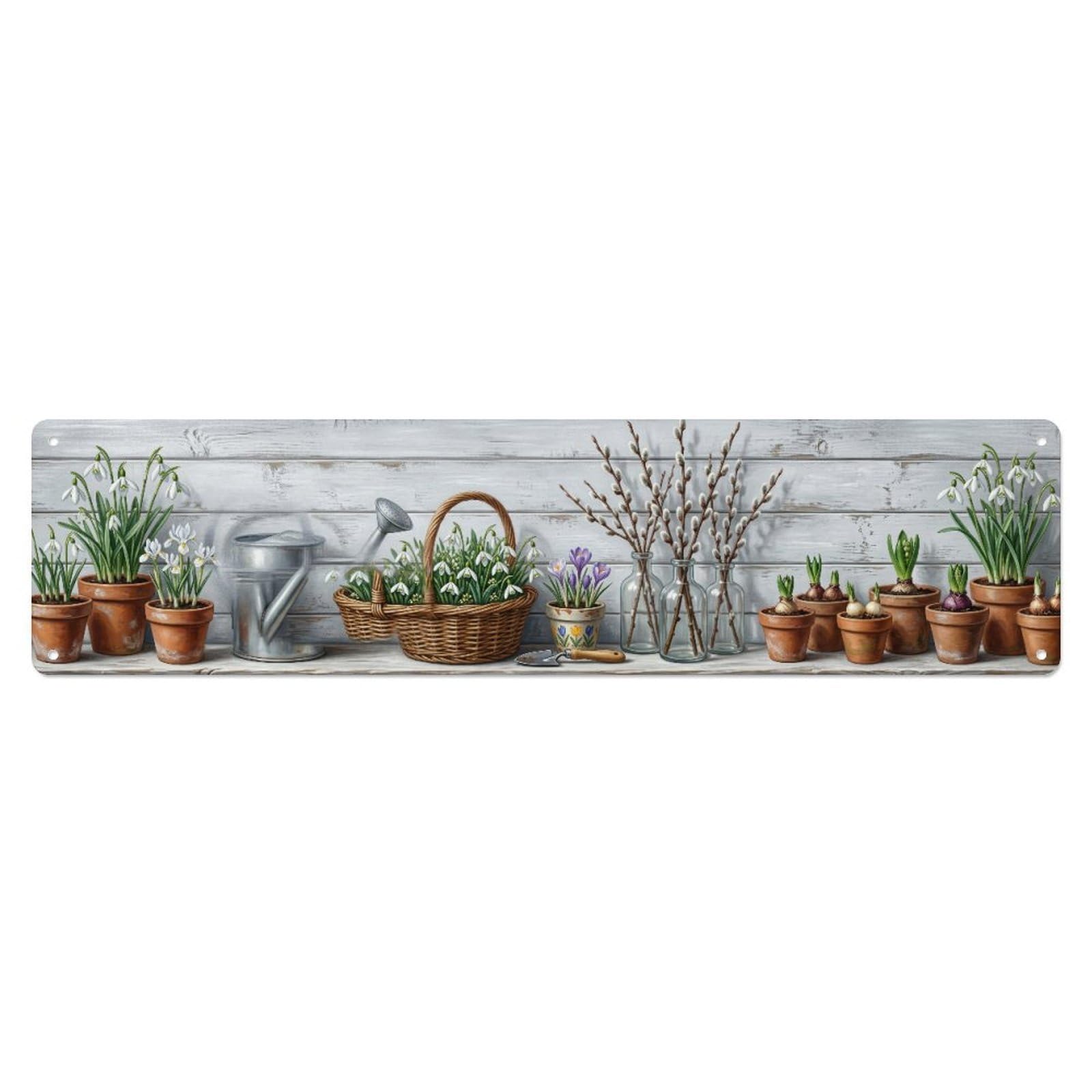 Fqnyr Style Metal Tin Sign Garden Tools Vintage Snowdrop Winter Garden Pattern