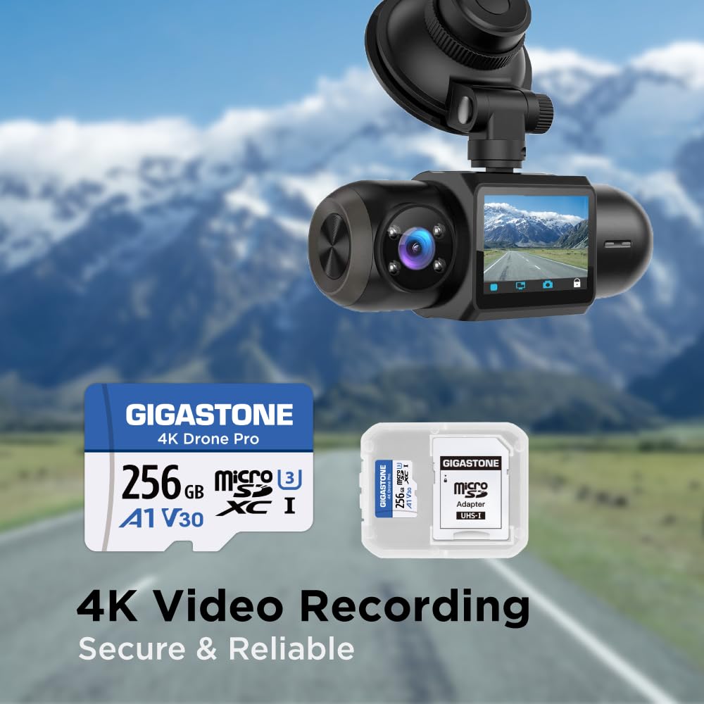 GIGASTONE Carte Micro SD 256 Go, 4K Drone Pro, MicroSDXC pour Wyze Cam, Caméra de Sécurité, Drone DJI ou Caméra d’Action, Enregistrement Vidéo 4K, UHS-I U3 A1 V30, 100 Mo/s, avec Adaptateur