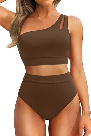 Yonique One Shoulder High Waisted Bikini Two Piece Swimsuit for Women