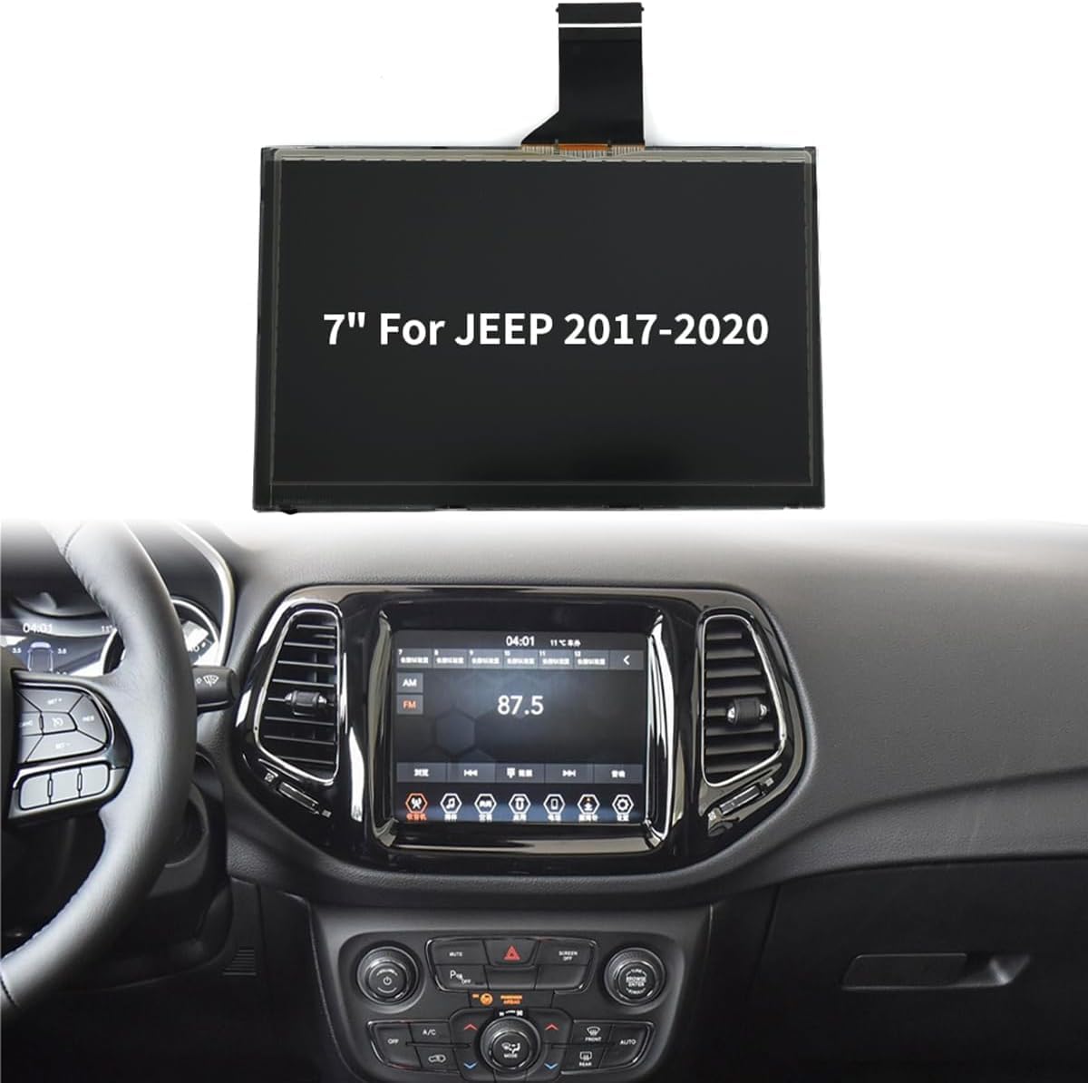 Schermo LCD Uconnect da 7 pollici compatibile con 2017-2020 per Jeep Compass Radio Navigation Monitor Sostituire TDO-WXGA0700K00033-V2, TDO-WXGA0700K00057-V1 Display LCD Touch Screen Kit di