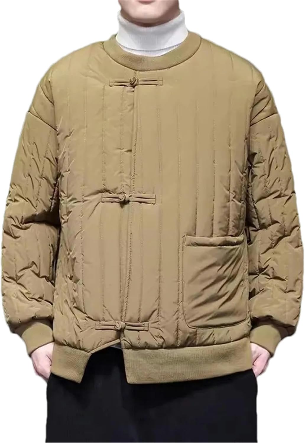 Winter Men Cotton-Padded Chinese Style Warm Jacket Solid Color Outerwear