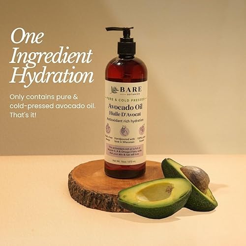 Miniatura 3 de BARE BOTANICS Aceite corporal de aguacate 100% puro, de 16 onzas, prensado en frío y natural para una hidratación completa, aceite portador