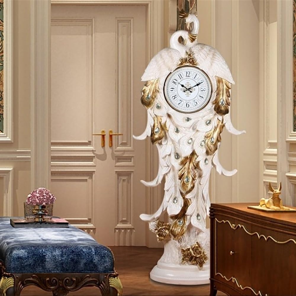 Grandfather Clock European-Style Living Room Floor Clock, Antique Pendulum Retro Home Lobby Harp Vertical Grandfather Alarm
