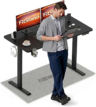 110x54cm Electric Standing Desk ONE PIECE Desktop Sit Stand Table Height Adjustable Desk Computer Desk PC Desk With Hooks and Memory Smart Pannel Suitable For Office And Home- Black