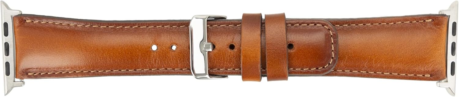 Leather Watch Band for Apple Watch Series 9-1, SE Compatible with 38 40 41mm Apple Watch Bands for Women & Men (Burnished Brown w/Rose Gold Connector&Clasp)