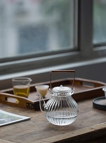 Miniatura 6 de IwaiLoft Tetera de vidrio segura para estufa con infusor extraíble, tetera de borosilicato fino, perfecta para té de flores de frutas, tetera de