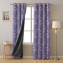 SPACES DRAPE STORY Starry Dreams Kids Heavy Satin Blackout Curtain with Lining - 95-98% Light Blocking - 7ft Door - Set of 2 Digital Printed Premium Curtains, Deep Purple