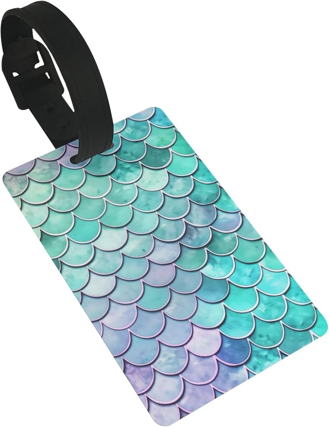 Mermaid Fish Scales PVC Luggage Tag with Secure Strap,Travel Baggage Identifiers Name Label for Men Women Suitcases
