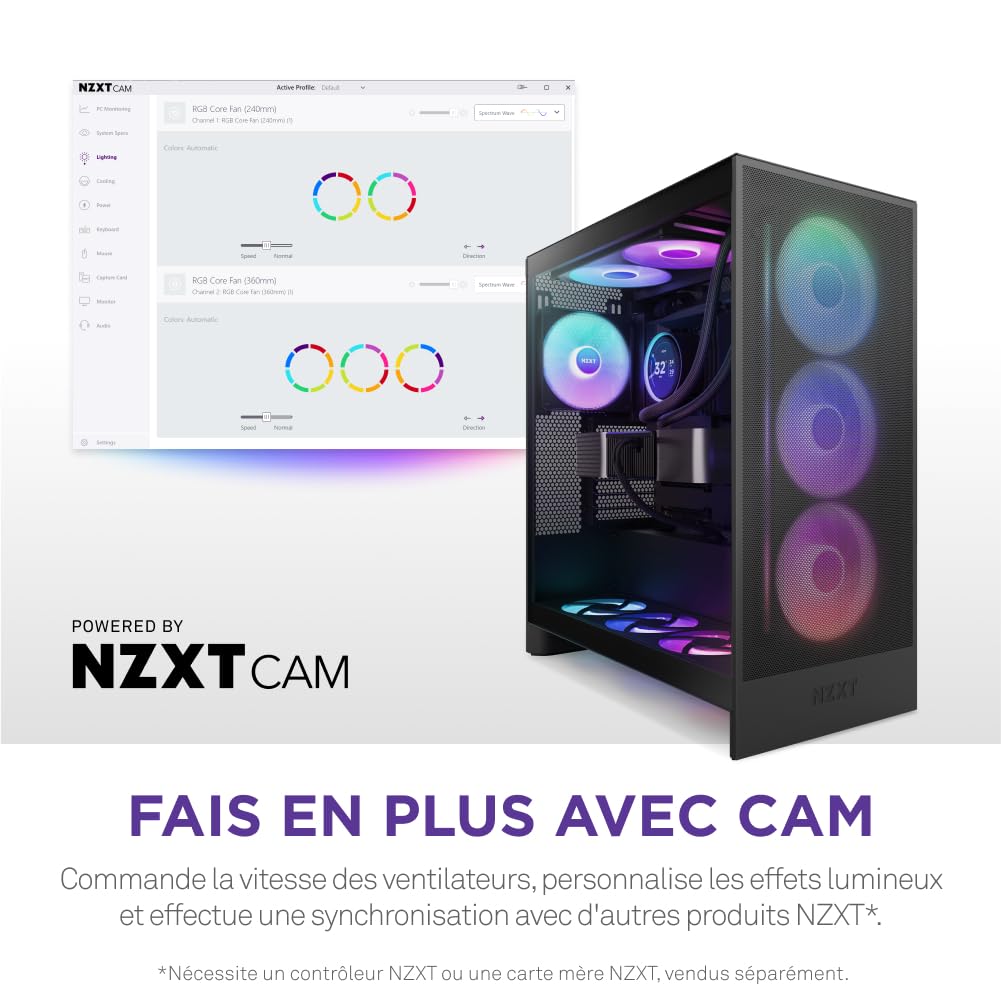 NZXT F420 RGB Core - Unité de ventilateur à cadre unique de 420 mm avec 3 ventilateurs RGB de 140 mm - Contrôle de la vitesse et de l'éclairage - Haute pression statique et flux d'air - Noir