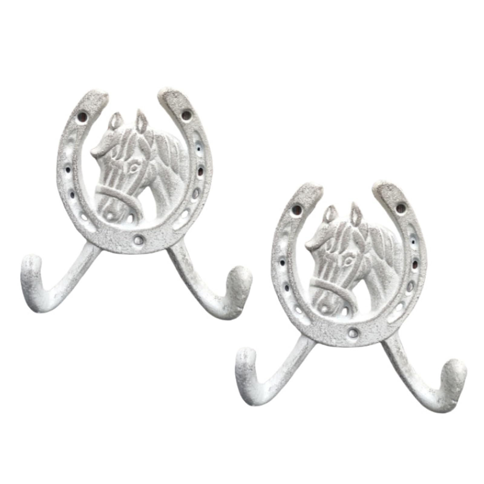 Mekalero White 2 Pack Cast Iron Wall Mounted Decorative Hooks For Indoor Outdoor Use Horse Head Hangers Garden Decoration Accessories Cast Iron Wall Hooks