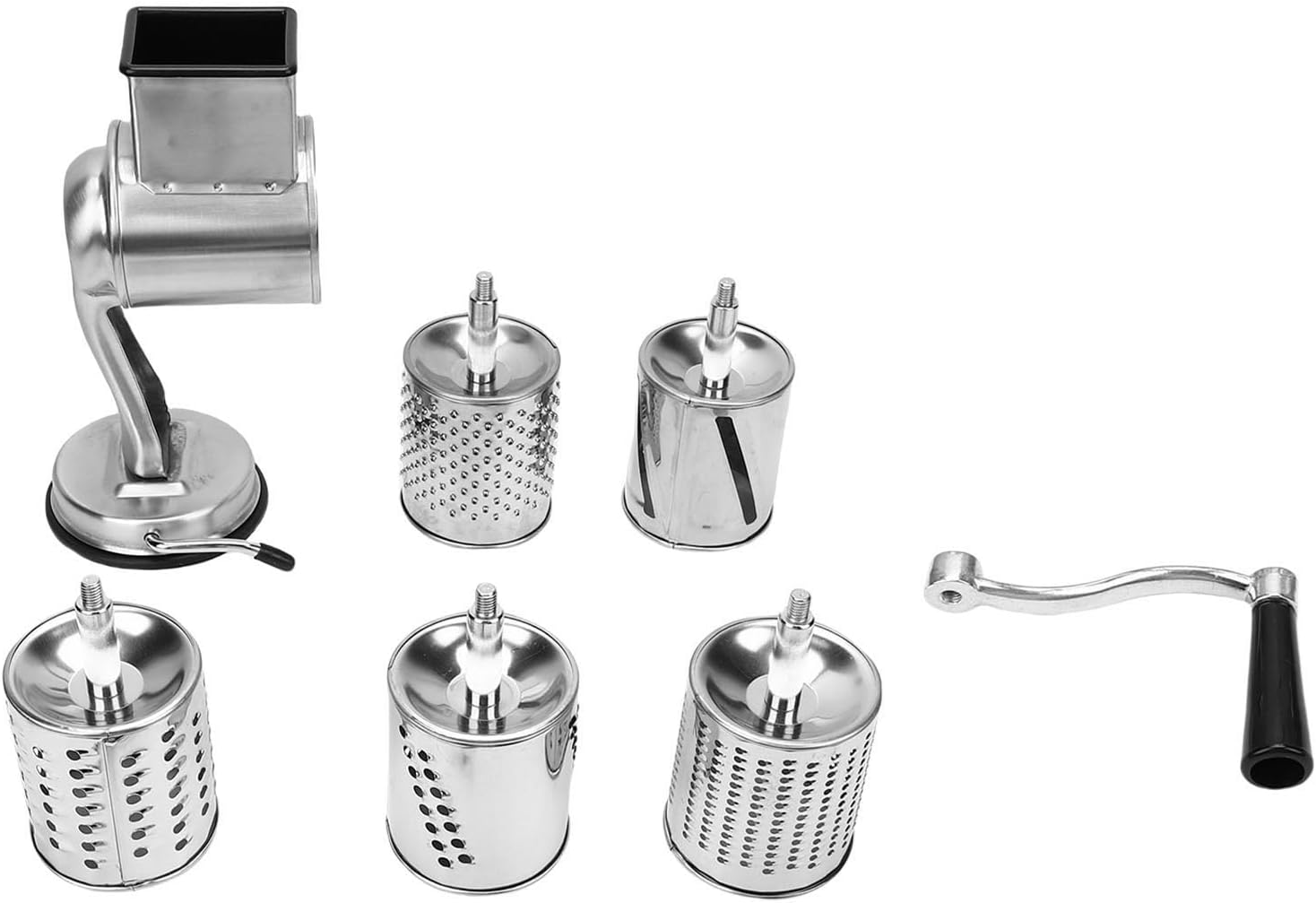 LiebeWH Cheese Grater with 5 Blades, Stainless Steel Hand Crank Vegetable Chopper for Kitchen, Compact Manual Cheese Shredder for Nuts and Vegetables