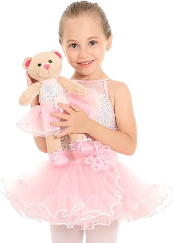 Miniatura 4 de Phineein Vestido de ballet para niños, leotardo con falda y oso de peluche a juego, regalo para niñas