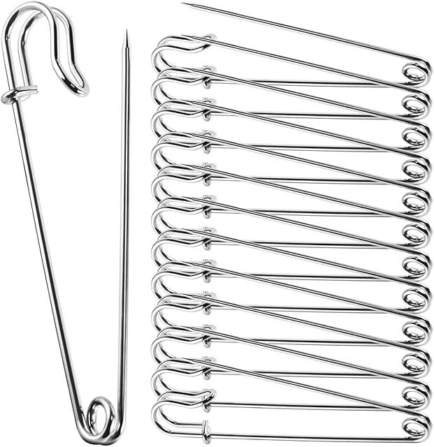 Large Safety Pins Strong for Clothes 4Inch 12 PCS Metal Kilt Pins Heavy Duty Blanket Pins Extra Large Steel Nappy Pins Safety Lock for Arts & Crafts